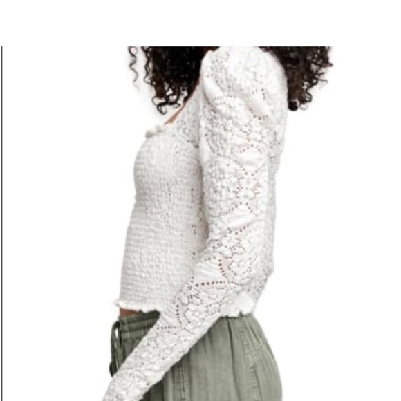 Free People NWOT Smocked Lace Confection Top / Evening Cream - Picture 5 of 14